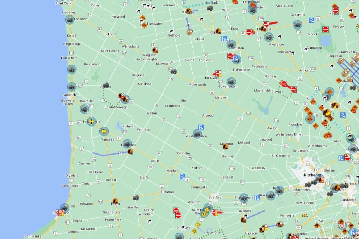 A sample image of Municipal 511's mapping interface